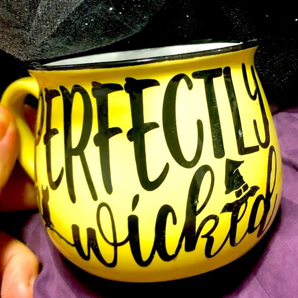 Perfectly Wicked yellow and black Mug- new- cricut vinyl by me- great gift - Picture 1 of 8